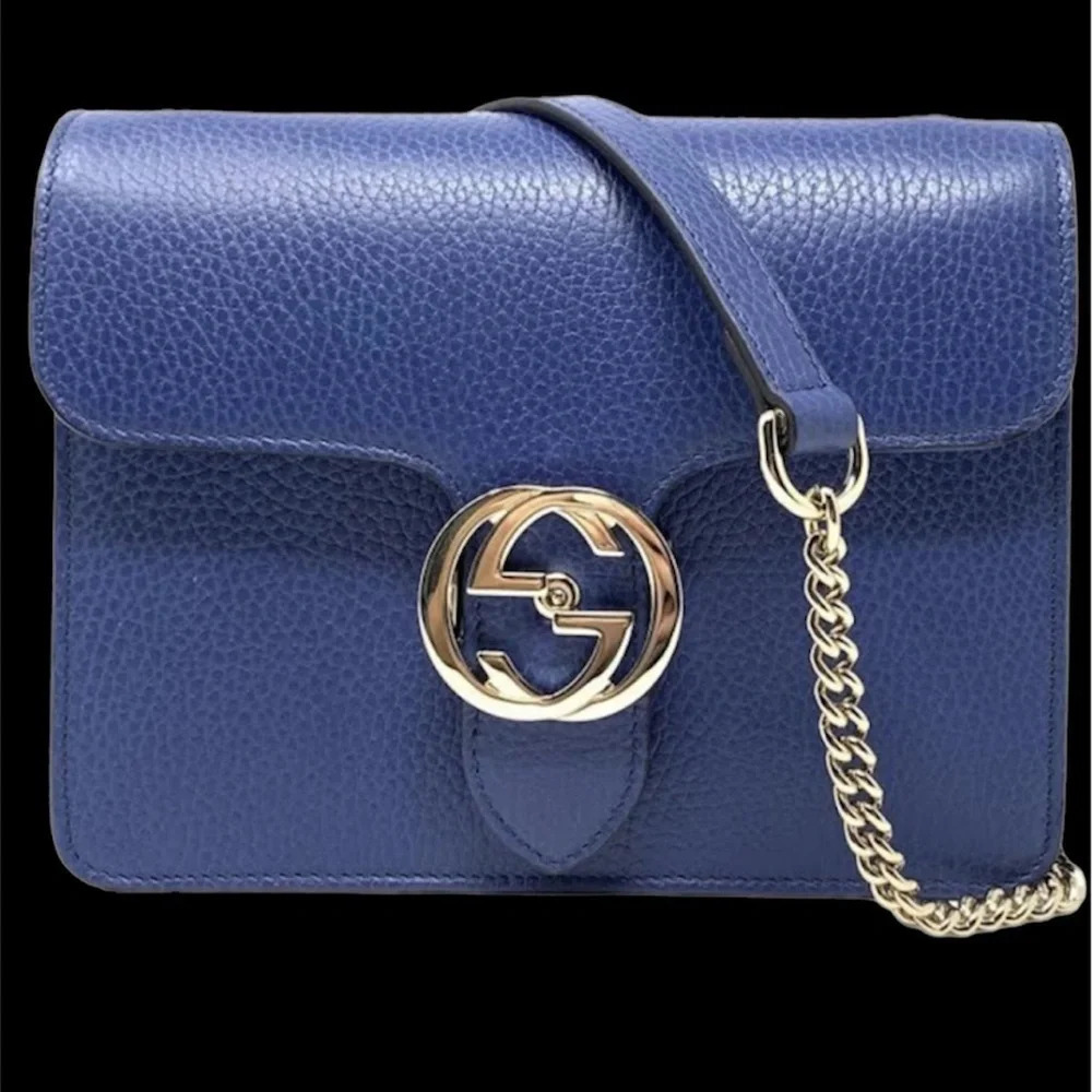 Gucci Calf Leather Blue Interlocking G crossbody shoulder bag New